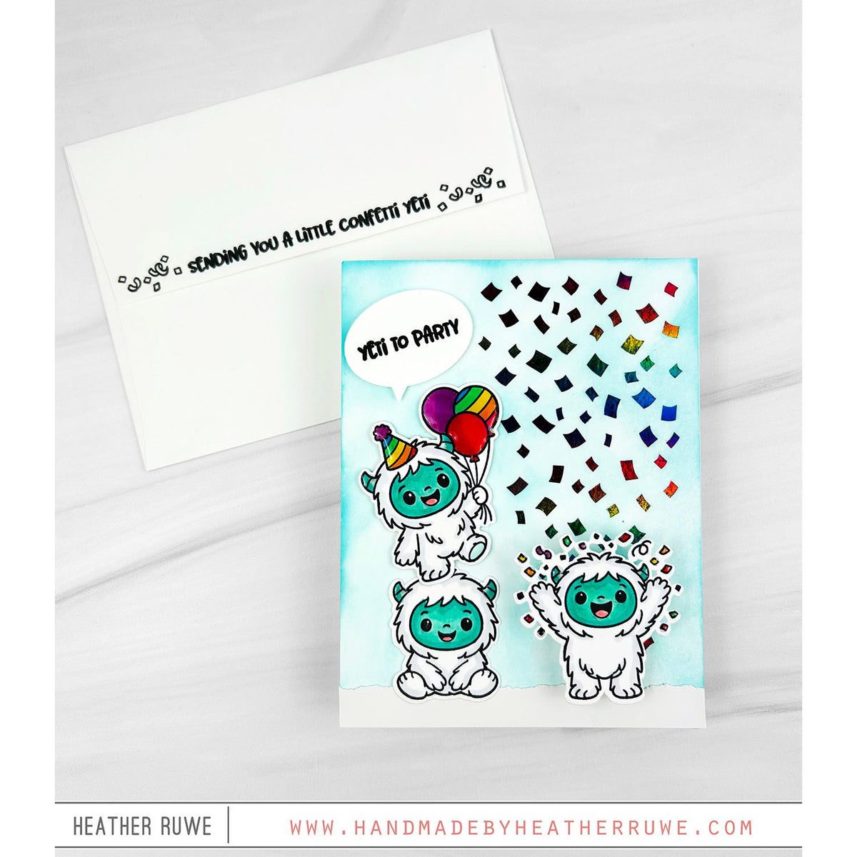 Trinity Stamps Confetti Yeti STAMPtember Exclusive Stamps and Dies Cute Yetis Having a Party Card | color-code:ALT03