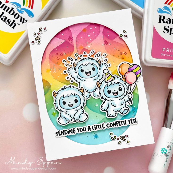 Trinity Stamps Confetti Yeti STAMPtember Exclusive Stamps and Dies Three Cute Yetis in an Oval atop Colorful Streamers | color-code:ALT02
