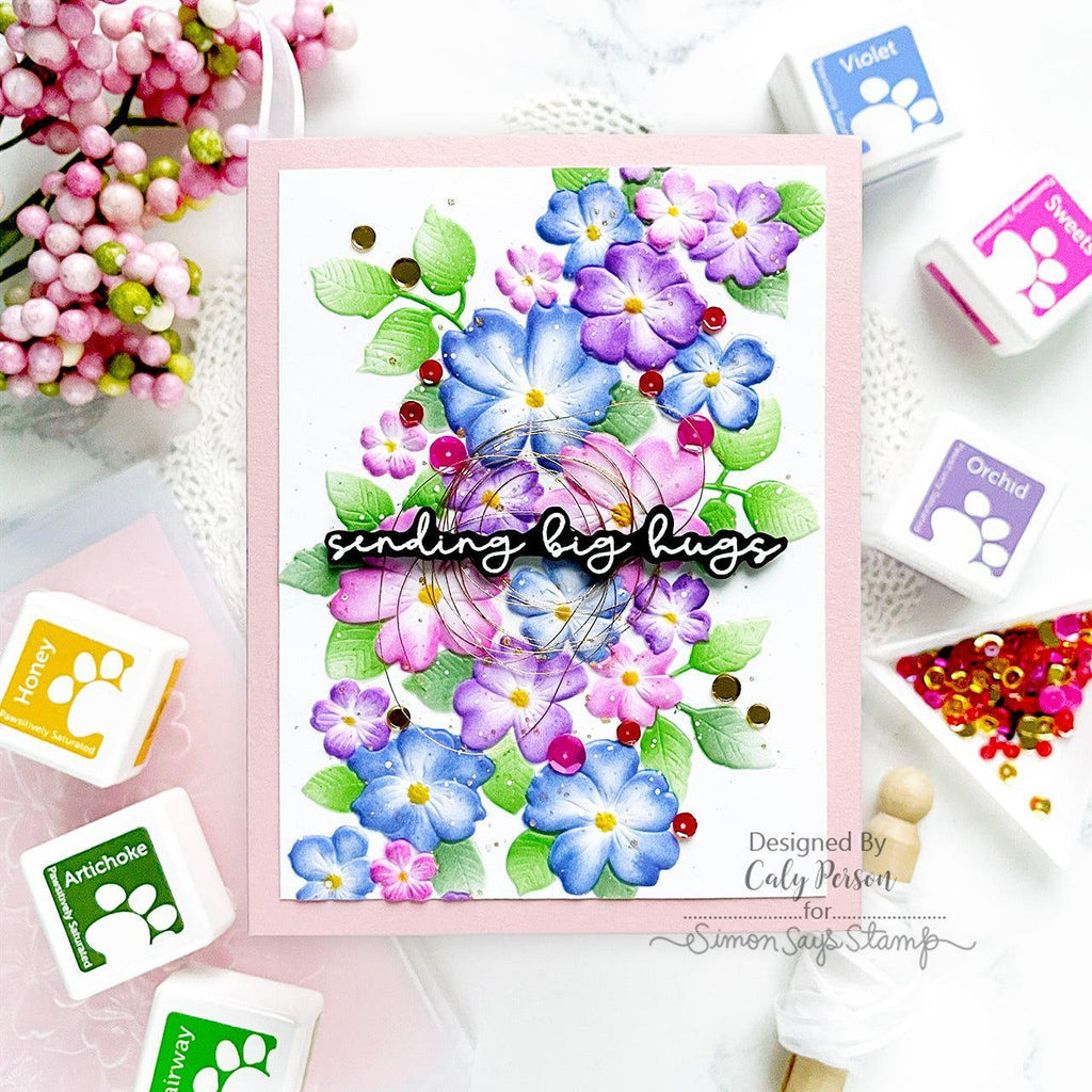 Simon Says Stamp Set of 5 Stencils Tumbling Flowers 1061stc To Love Hugs Card | color-code:ALT01