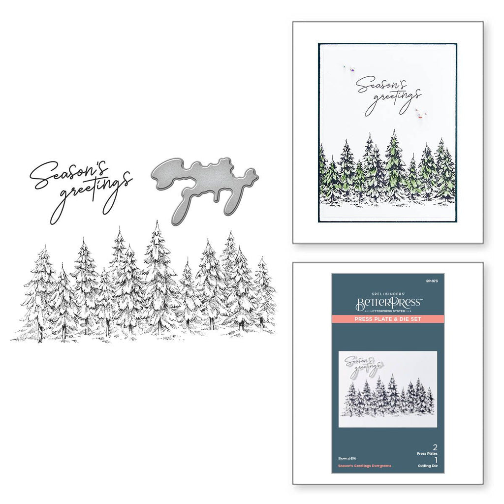 bp-073 Spellbinders Seasons Greetings Evergreens Press Plate and Die Set product image