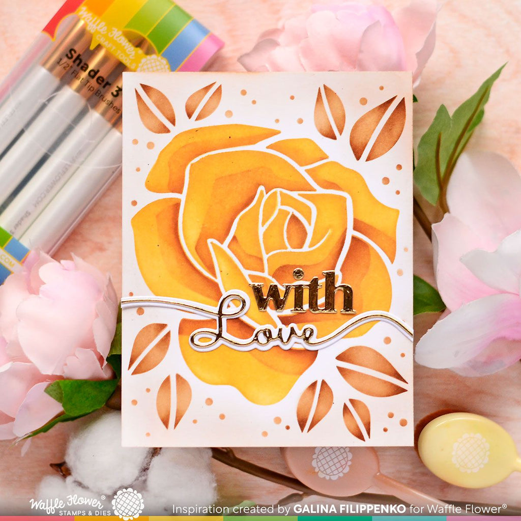 Waffle Flower Lovely Rose Stencils Duo 421607 with love
