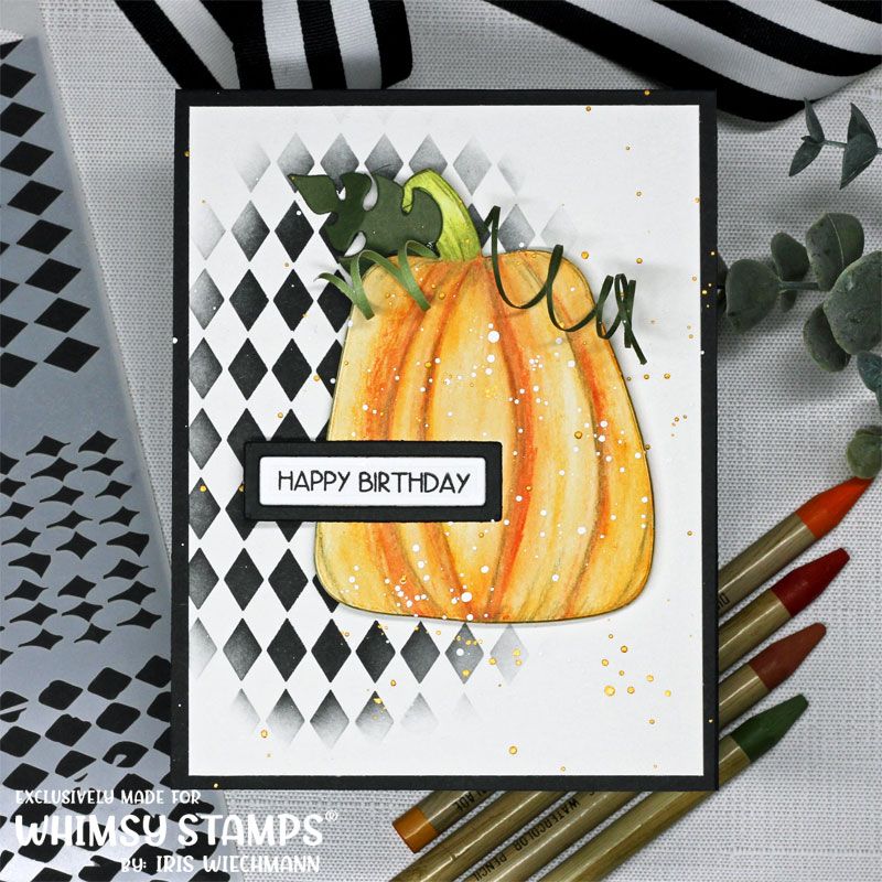 Whimsy Stamps Harlequin Stencil wss141 happy birthday