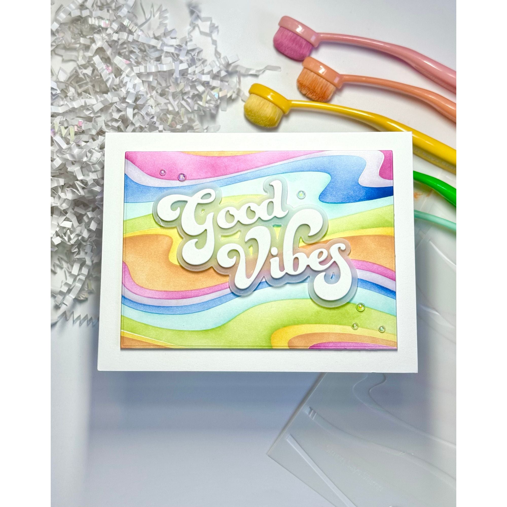 Simon Says Stamp Set of 4 Stencils Under Water 1093st Friend Like You Good Vibes Card