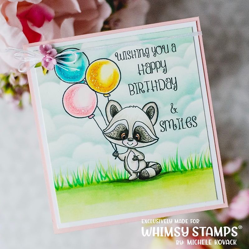 Whimsy Stamp Racoon Happy Day Clear Stamps C1421 balloons