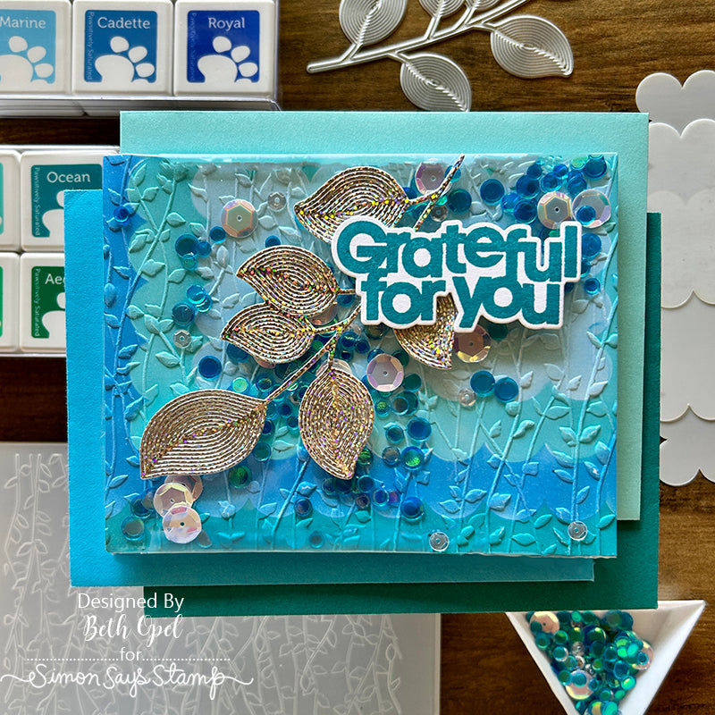 Simon Says Stamp Embossing Folder Vines sf332 Just A Note Grateful Card
