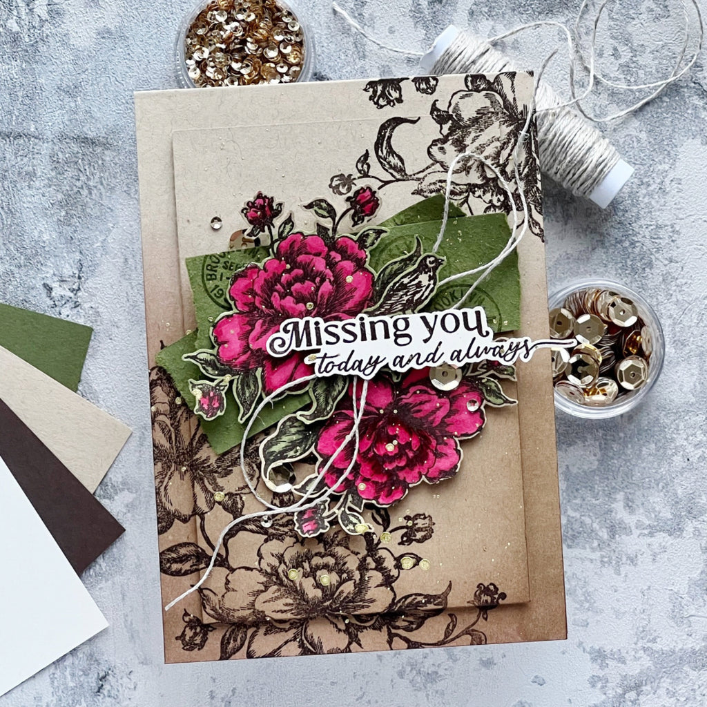 Simon Says Stamp Vintage Blooms Wafer Dies 8009sdc Moments in Time Miss You Card | color-code:ALT04