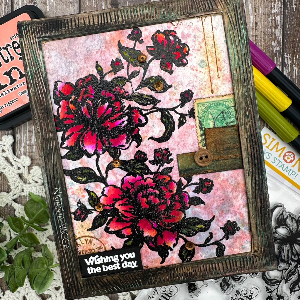 Simon Says Stamps and Dies Vintage Blooms set982vb Moments in Time Birthday Card