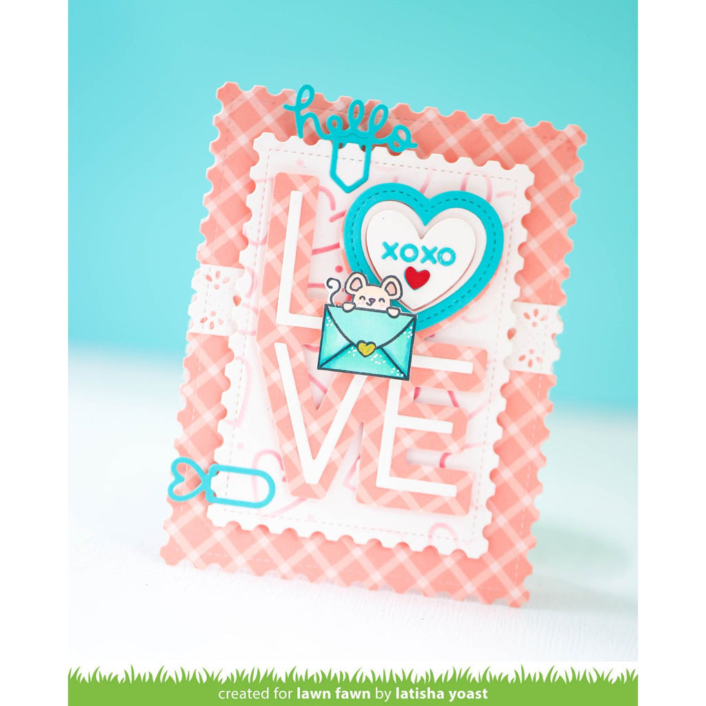Valentine's Day card with heart design and 'hello' text on a light blue background