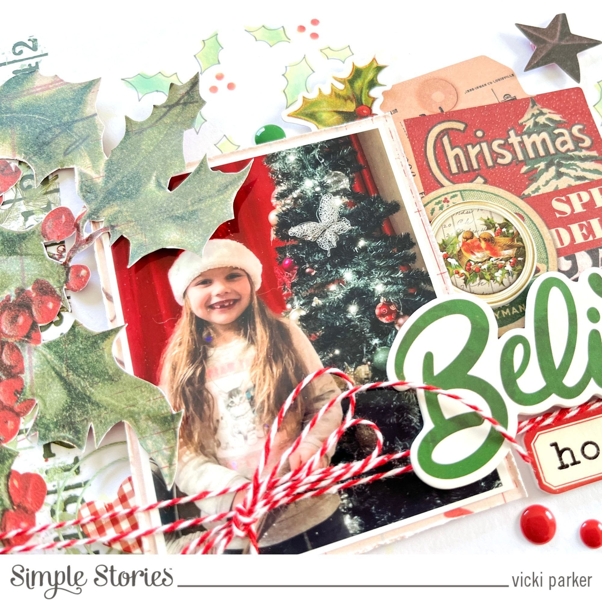 Simple Stories Vintage Dear Santa Holly 6 x 8 Stencil 20834 Christmas Tree Layout