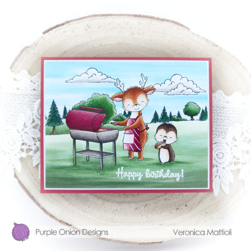 Purple Onion Designs Clay Unmounted Cling Stamp pod1397 birthday hotdogs card