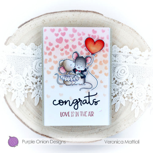 Purple Onion Designs Micey Smooches Cling Stamp pod5016 Love Is In the Air Card