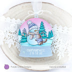 Purple Onion Designs Tofu And The Snowman Cling Stamp pod5004 Snow Globe Christmas Tag Project