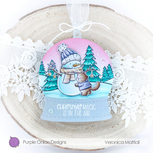 Purple Onion Designs Tofu And The Snowman Cling Stamp pod5004 Snow Globe Christmas Tag Project