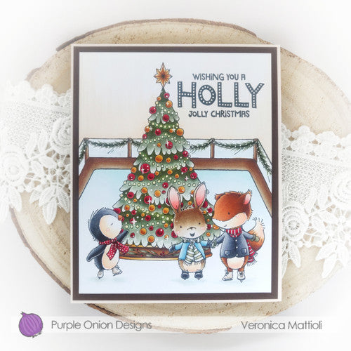 Purple Onion Designs Ice Skating Rink Cling Stamp pod1374 Holly Jolly Christmas Card
