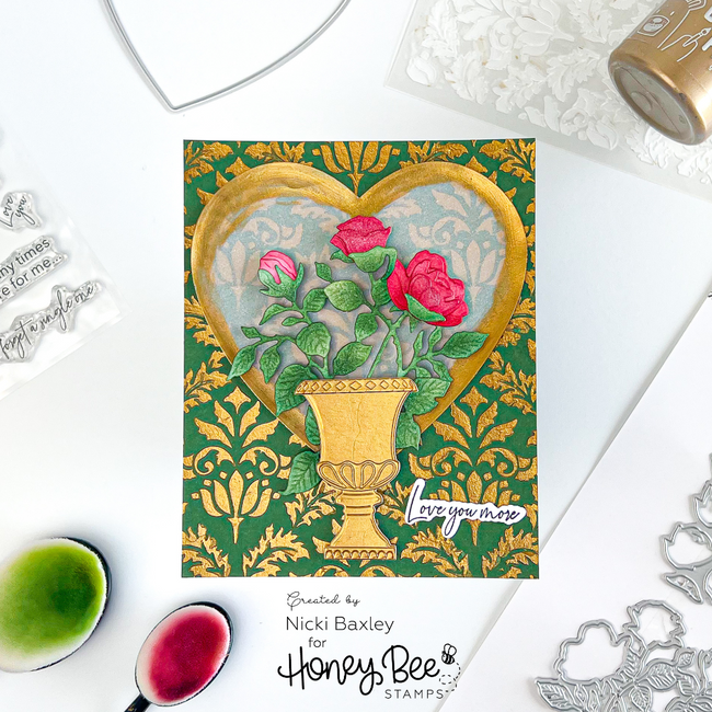 Honey Bee Vintage Flourish Background Stencil hbsl-140 Love You More Card
