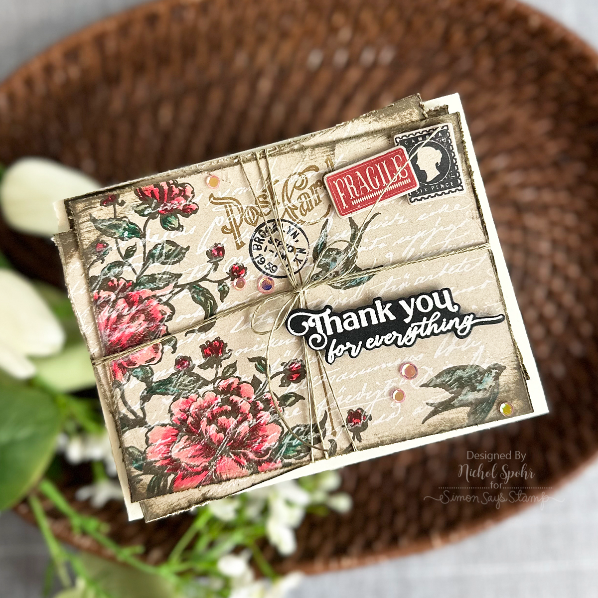 Simon Says Stamp Vintage Blooms Wafer Dies 8009sdc Moments in Time Thank You Card | color-code:ALT01