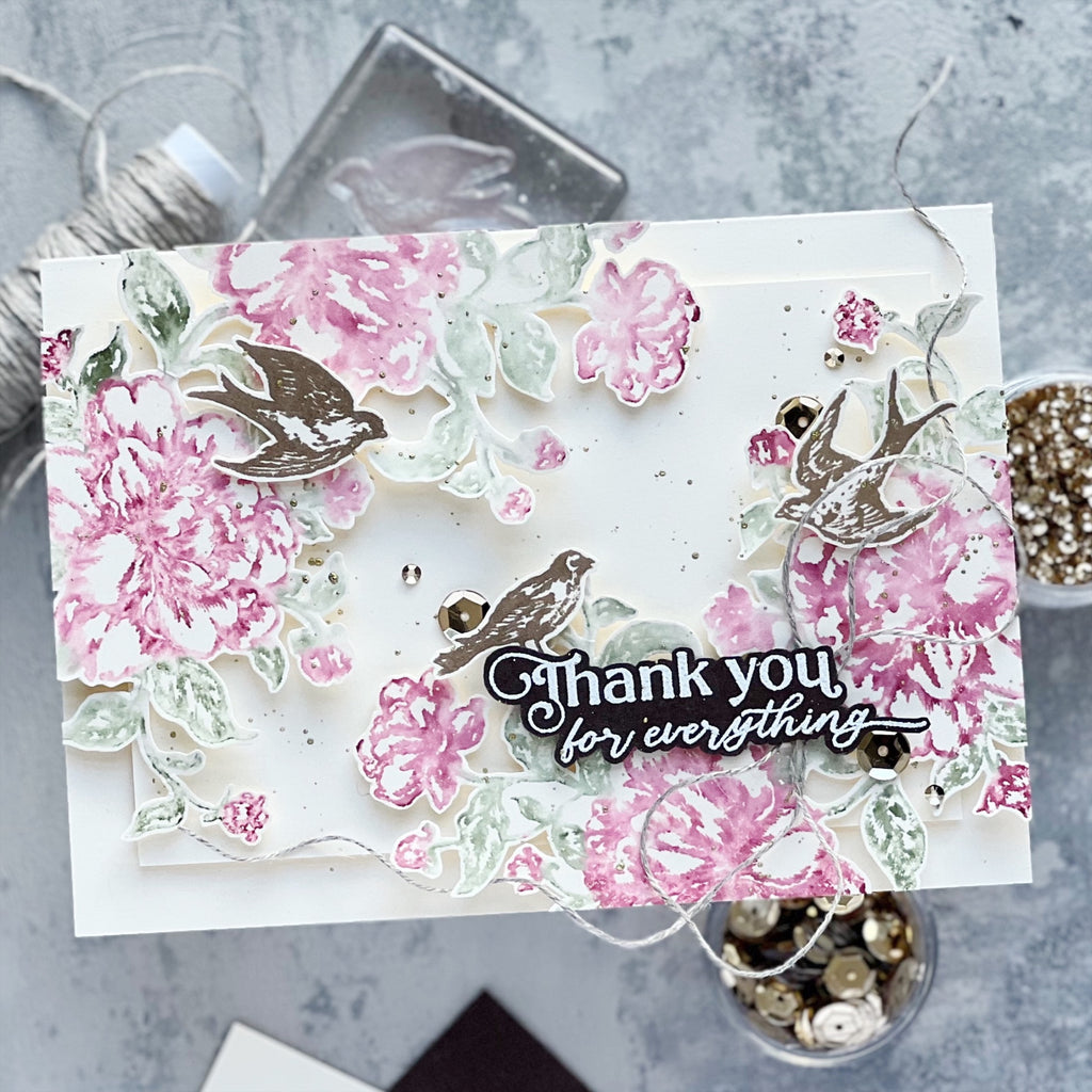 Simon Says Stamps and Dies Vintage Blooms set982vb Moments in Time Thank You Card