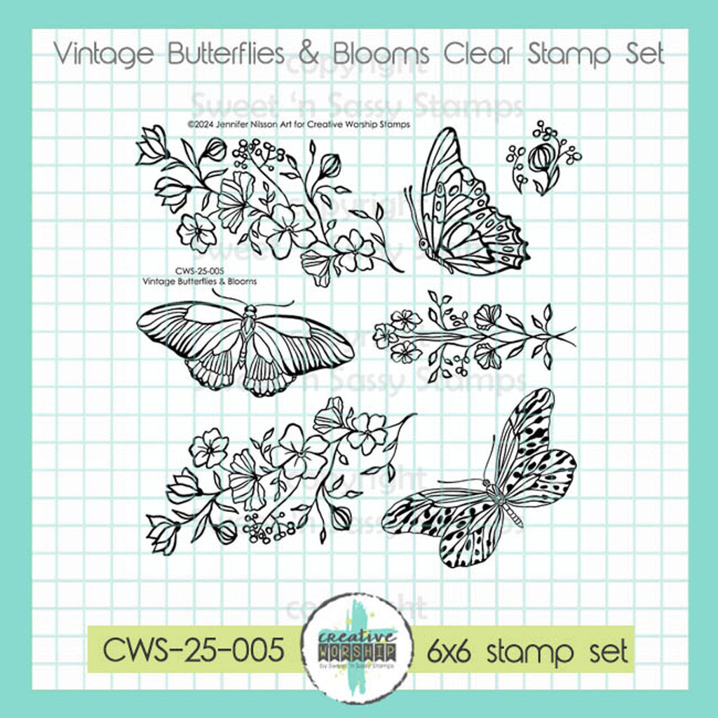 Creative Worship Vintage Butterflies And Blooms Clear Stamps cws-25-005