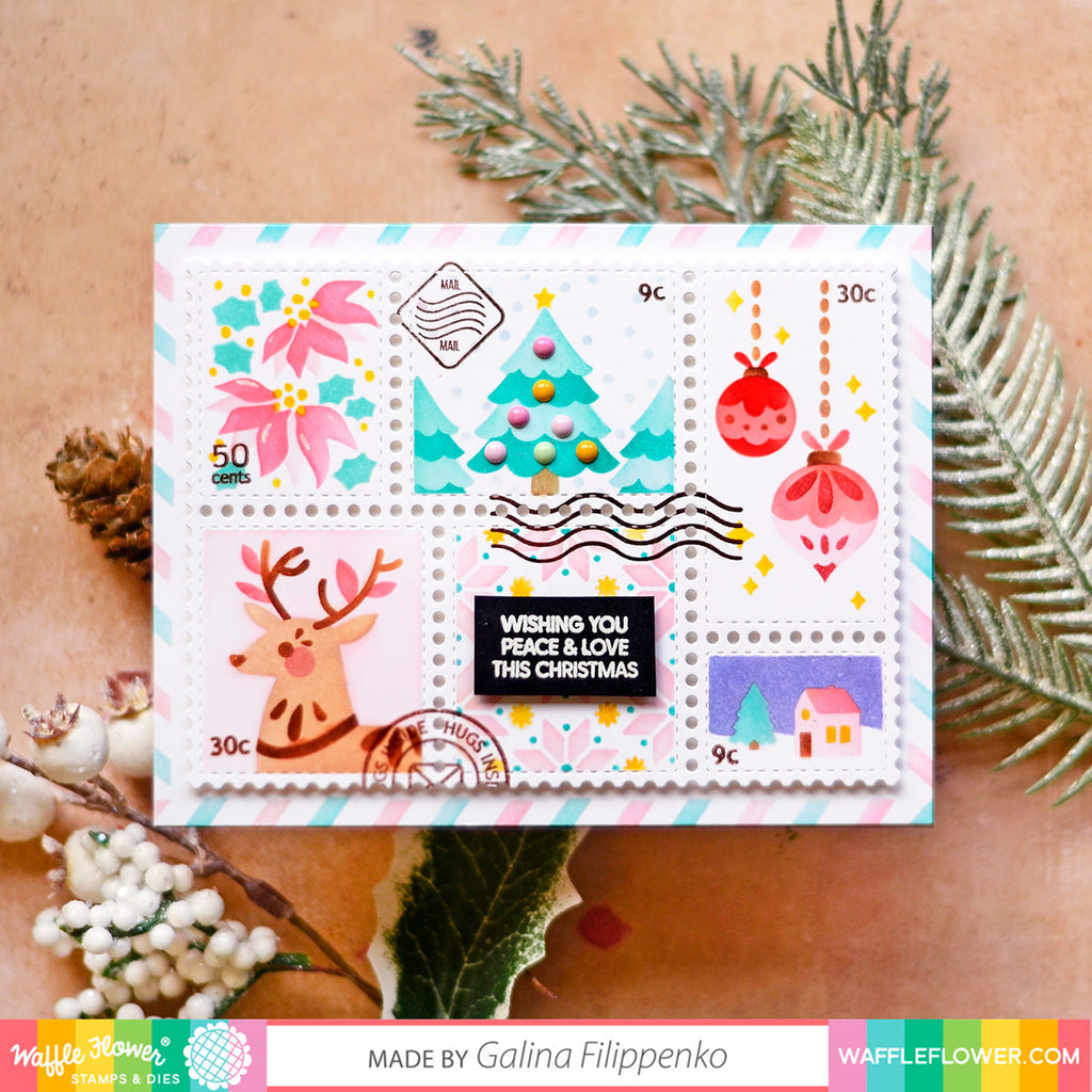Waffle Flower Postage Collage Christmas Stencils 421425 peace and love