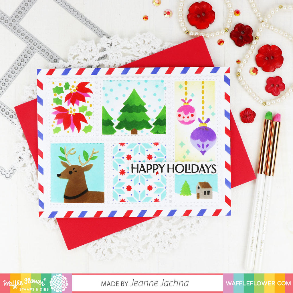 Waffle Flower Postage Collage Christmas Stencils 421425 happy holidays