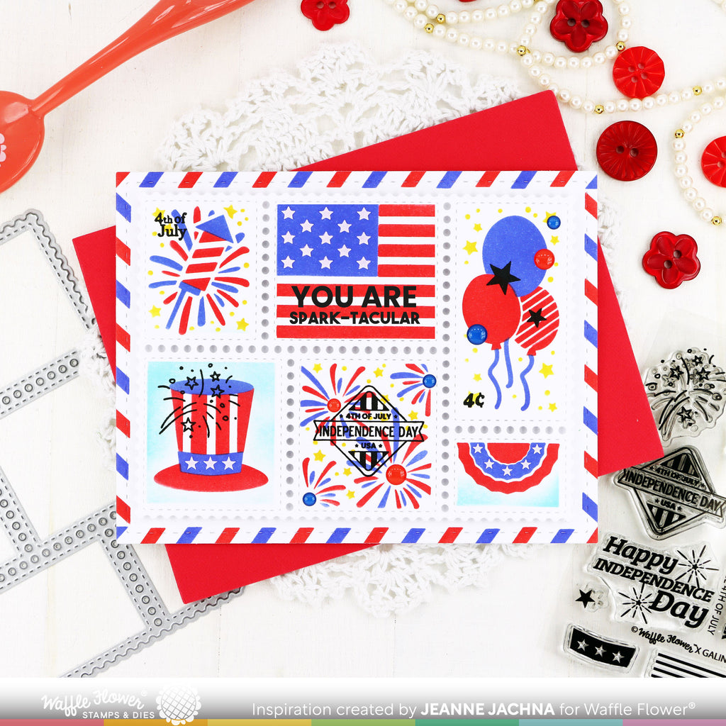 Waffle Flower Postage Collage 4th of July Stencil 421676 fireworks