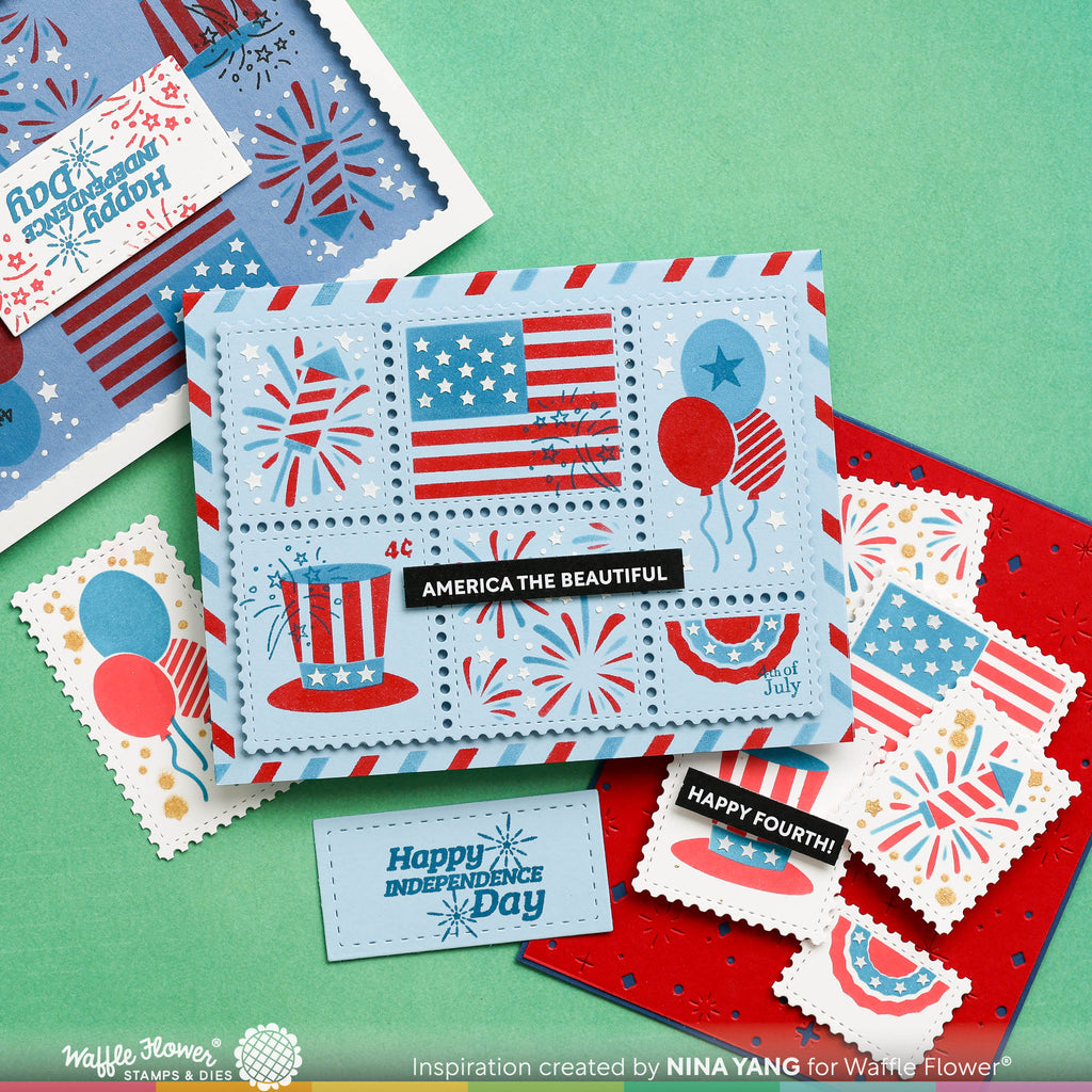 Waffle Flower Postage Collage 4th of July Stencil 421676 america