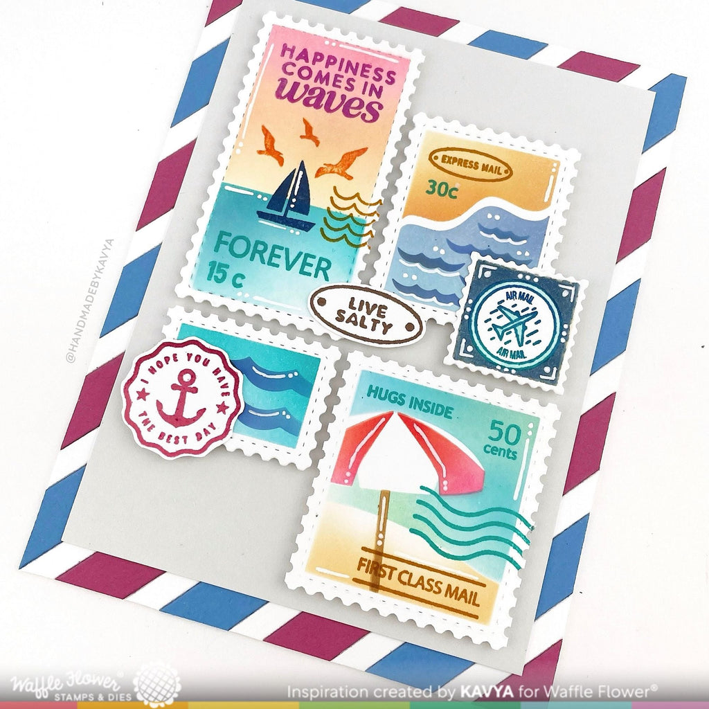 Waffle Flower Postage Collage Beach Days Clear Stamps 421711 hugs inside