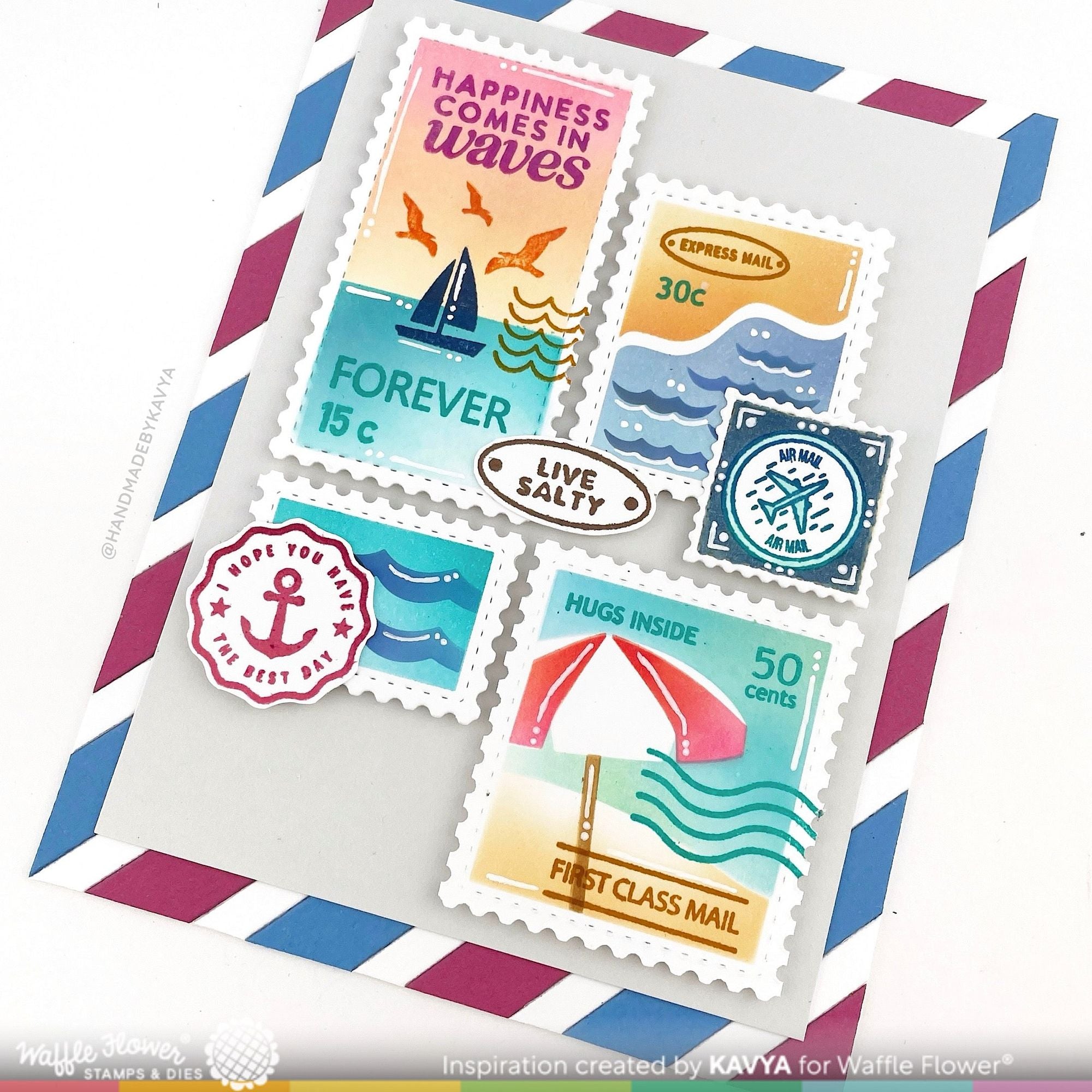 Waffle Flower Postage Collage Beach Days Clear Stamps 421711 hugs inside