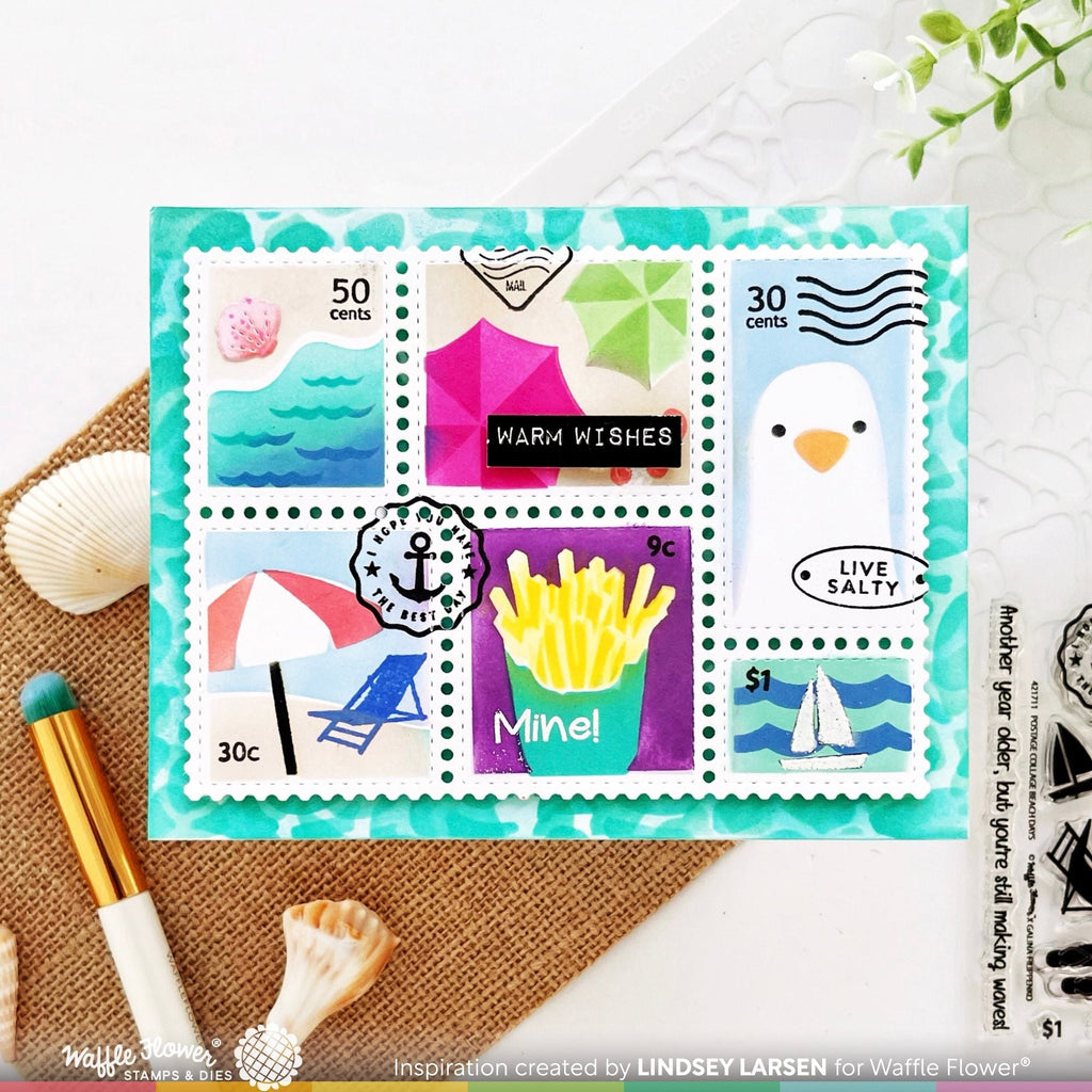 Waffle Flower Postage Collage Beach Days Clear Stamps 421711 warm wishes