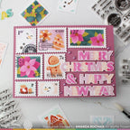 Waffle Flower Postage Collage Poinsettia Stencils 421768 merry christmas