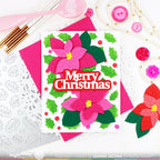 Waffle Flower Merry Christmas Print Dies 421784 poinsettia
