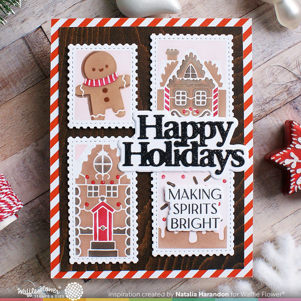 Waffle Flower Happy Holidays Print Dies 421785 gingerbread