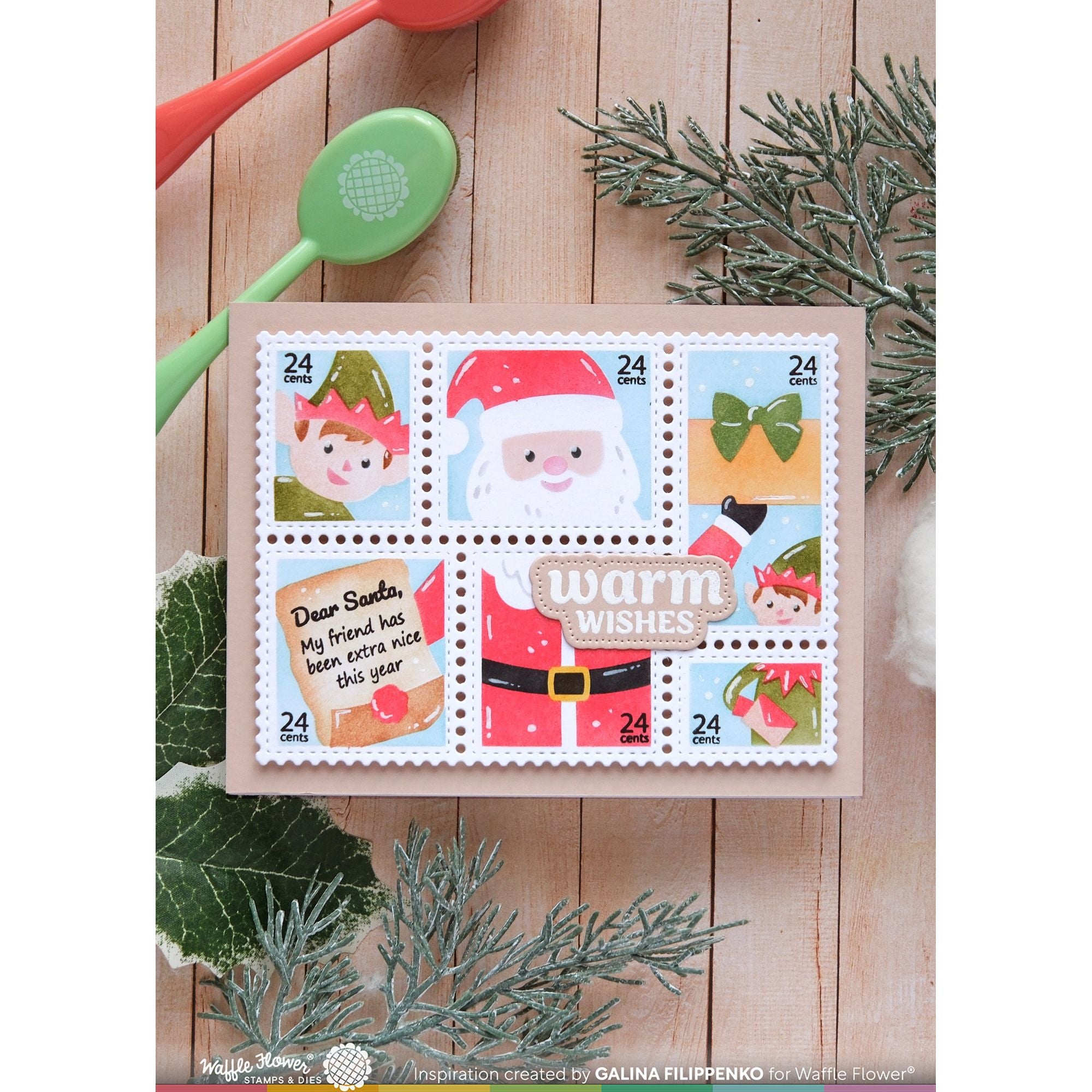 Waffle Flower Postage Collage Dear Santa Stencils 422133