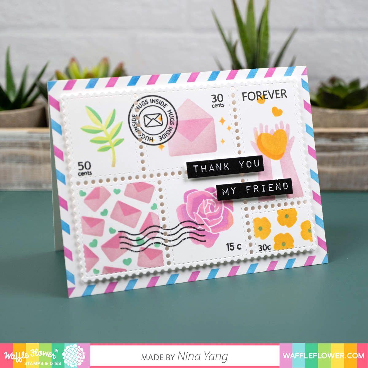 Waffle Flower Postage Collage Coloring Stencil 421383 thank you my friend