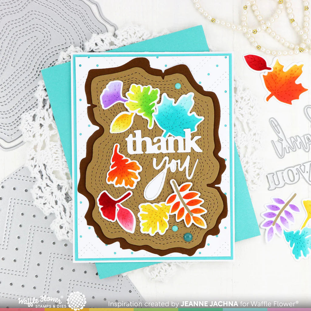 Waffle Flower Print and Script Thank You Dies 421473 tree stump