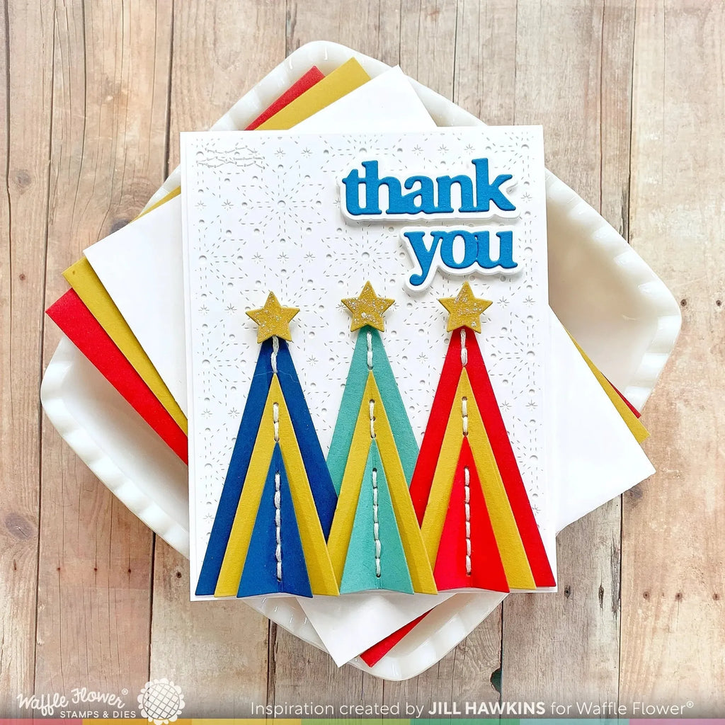 Waffle Flower Print and Script Thank You Dies 421473 three trees