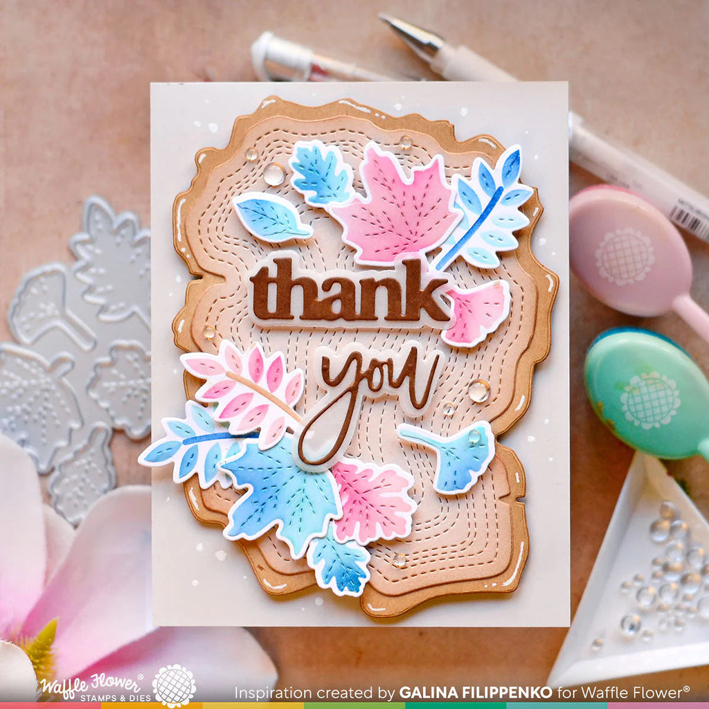 Waffle Flower Multiple Fall Leaves Clear Stamp and Die Set wfc1547 thank you