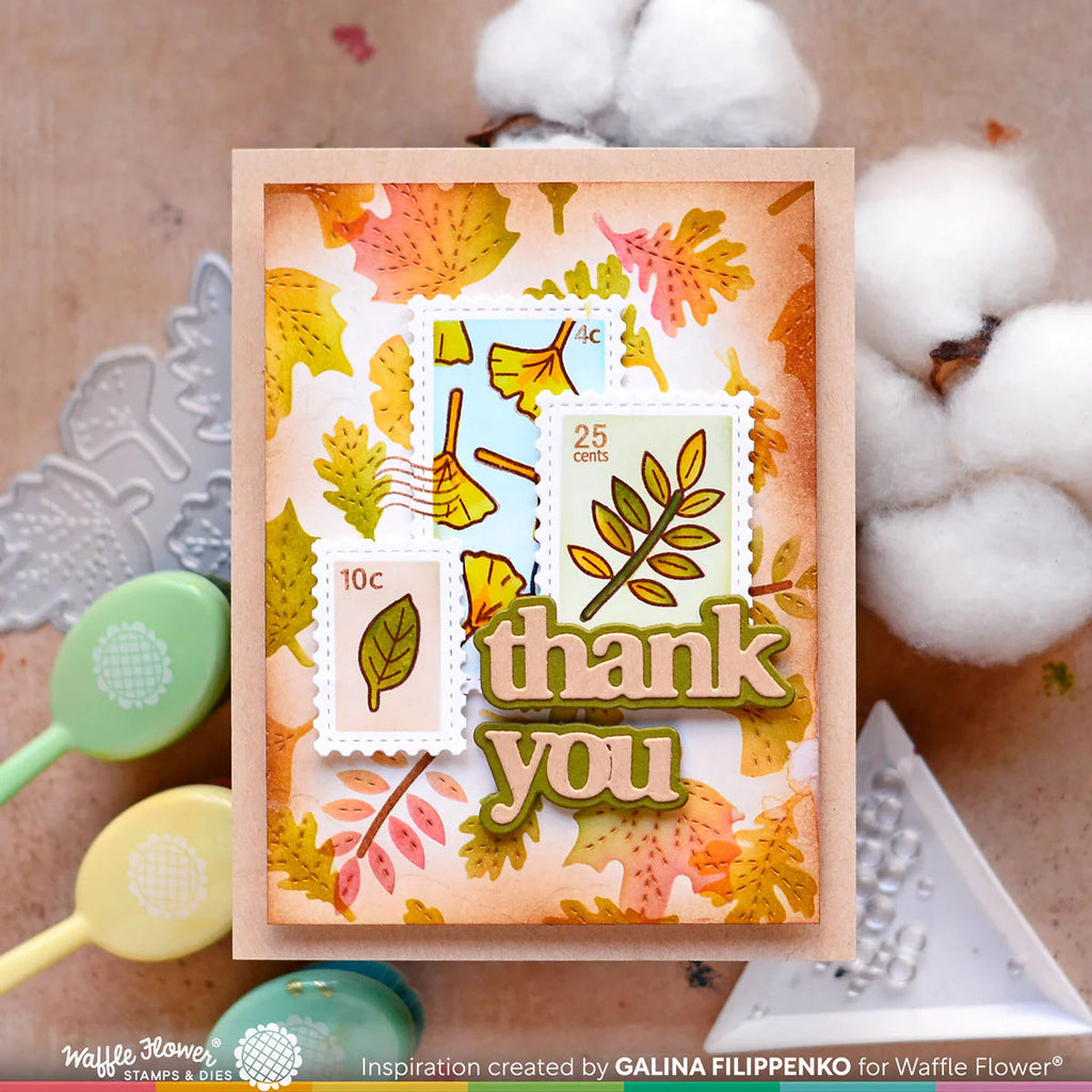 Waffle Flower Multiple Fall Leaves Clear Stamp and Die Set wfc1547 thank you