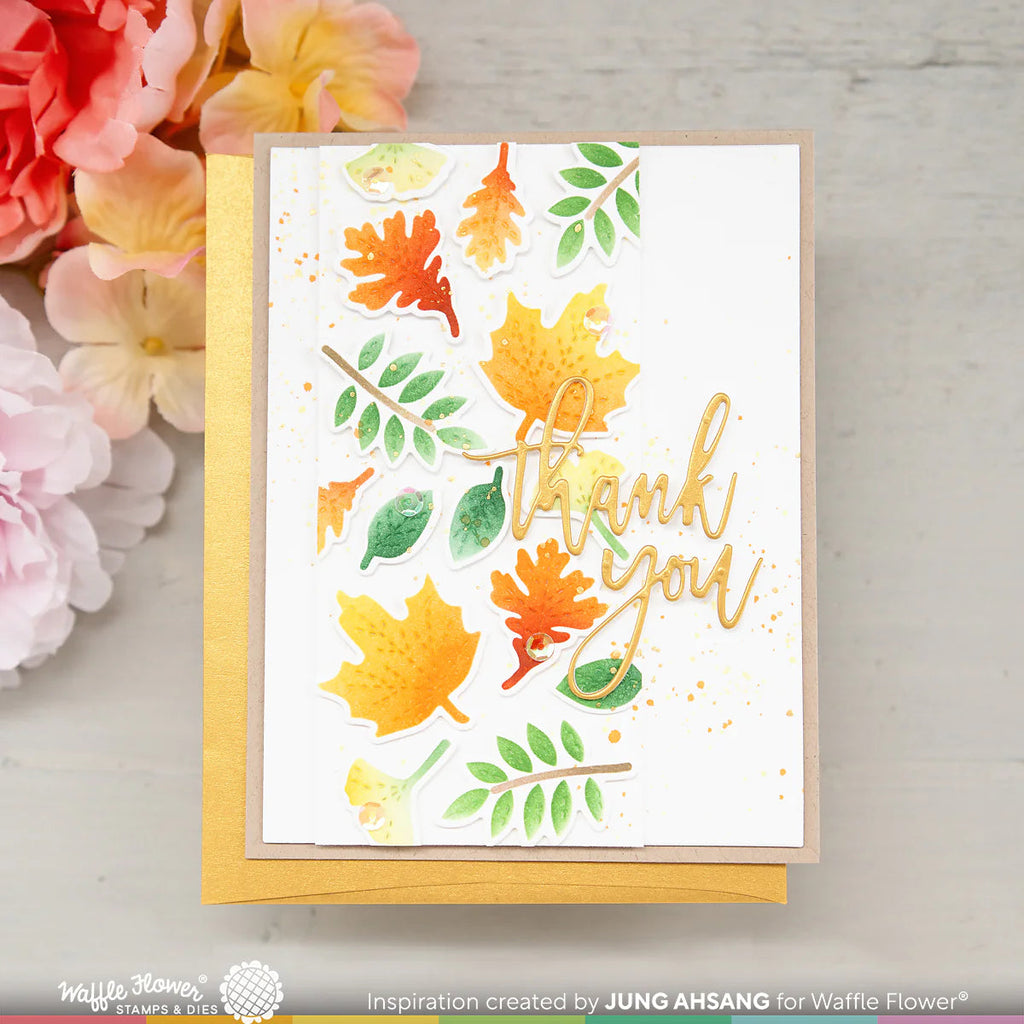 Waffle Flower Multiple Fall Leaves Die n Stencils 421548 thank you