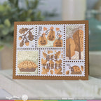 Waffle Flower Postage Collage Fall Stencil 421553 gold stamps