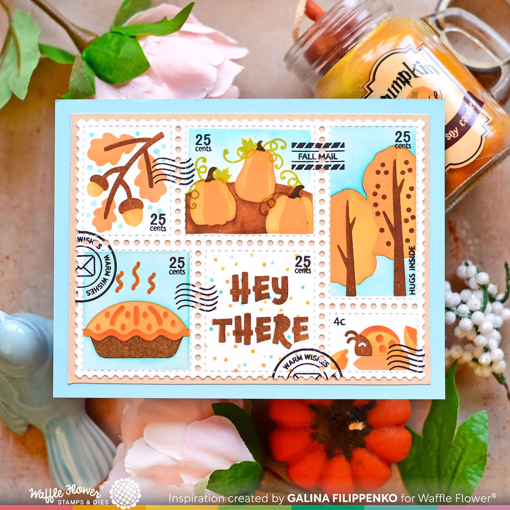 Waffle Flower Postage Collage Fall Stencil 421553 fall stamps