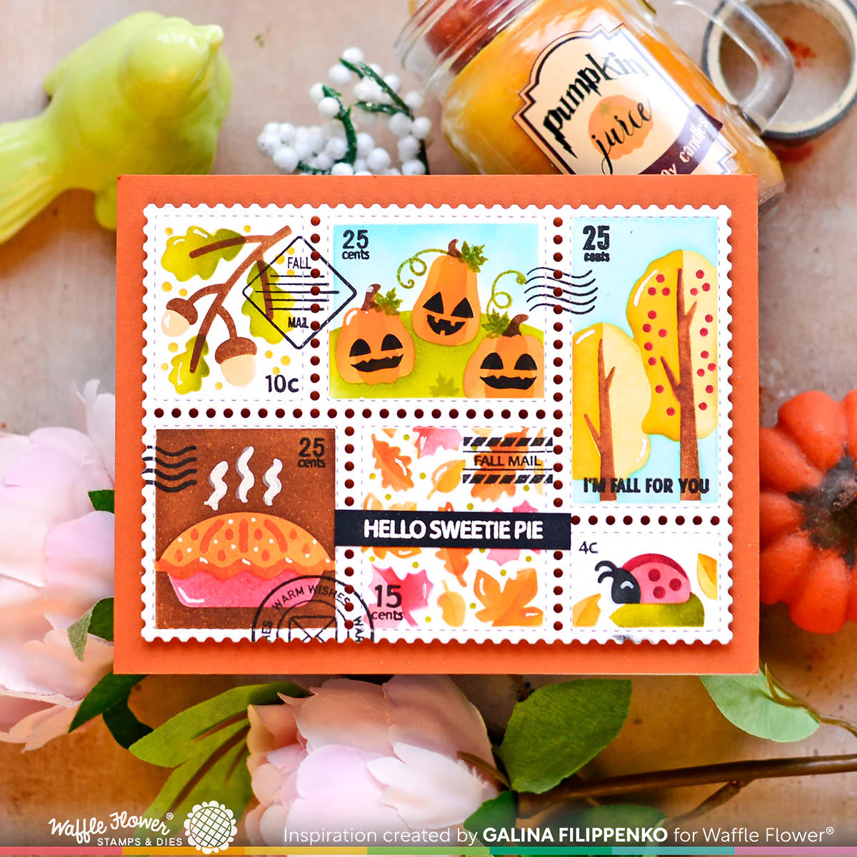 Waffle Flower Postage Collage Fall Stencil 421553 pumpkins