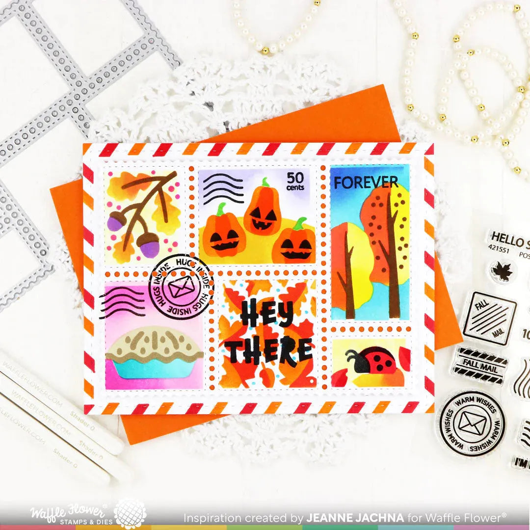 Waffle Flower Postage Collage Fall Clear Stamps 421551 ladybug