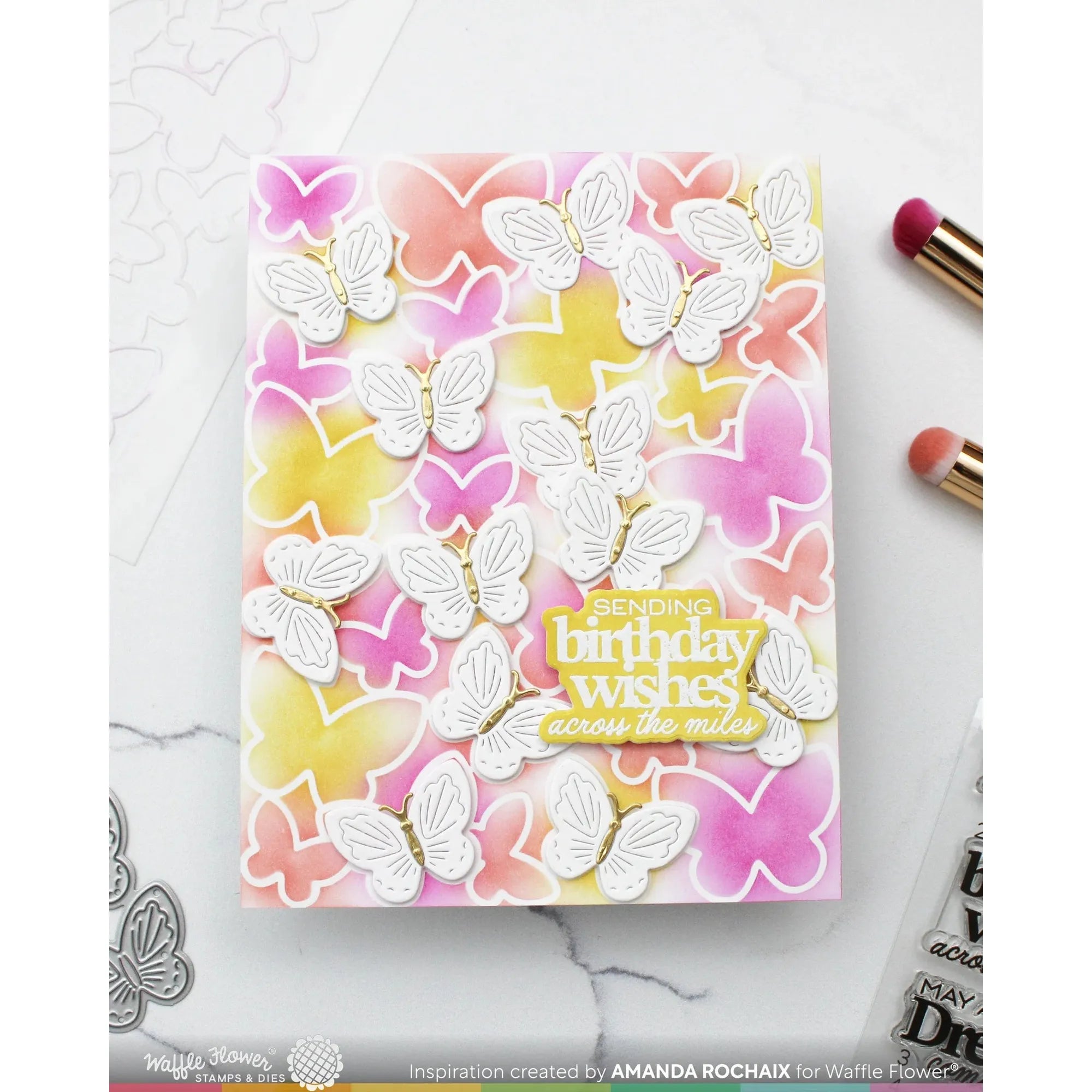 Waffle Flower Sweet Birthday Sentiments Clear Stamp and Die Set wfc1971 butterflies