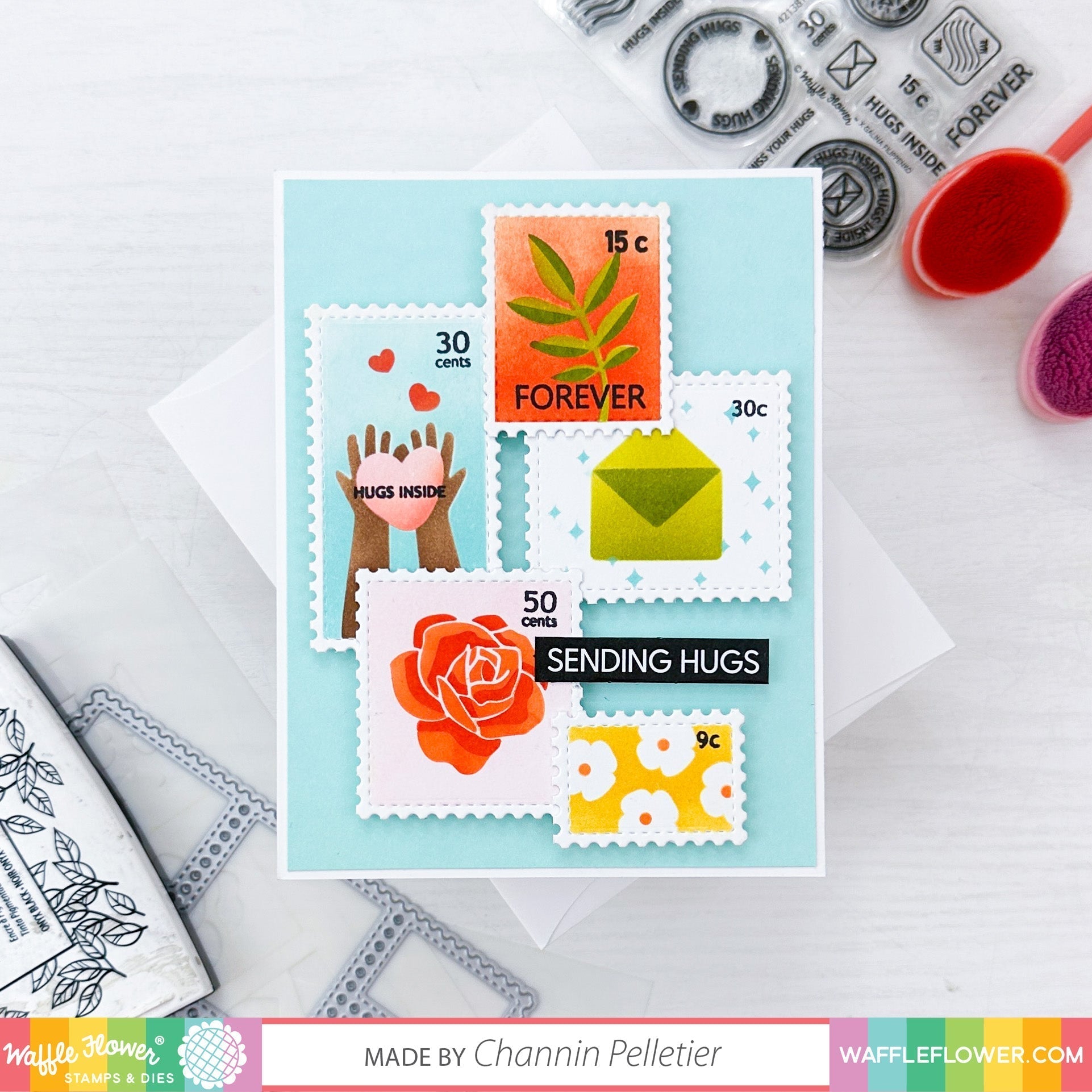 Waffle Flower Postage Collage Everyday Stencil 421394 sending hugs