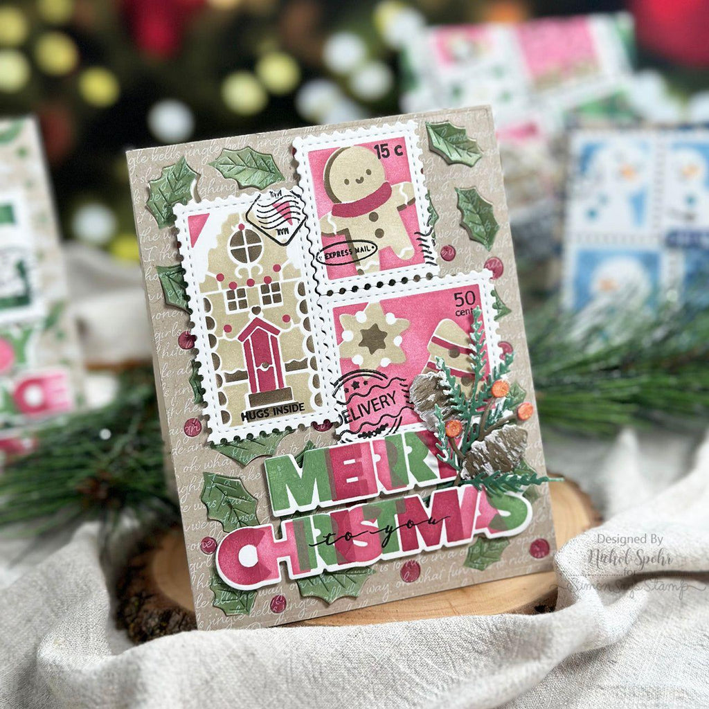 Waffle Flower Postage Collage Dies 421382 merry christmas | color-code:ALT04