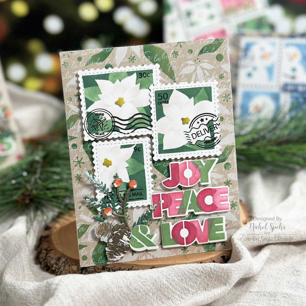 Waffle Flower Postage Collage Poinsettia Stencils 421768 peace and love | color-code:ALT01