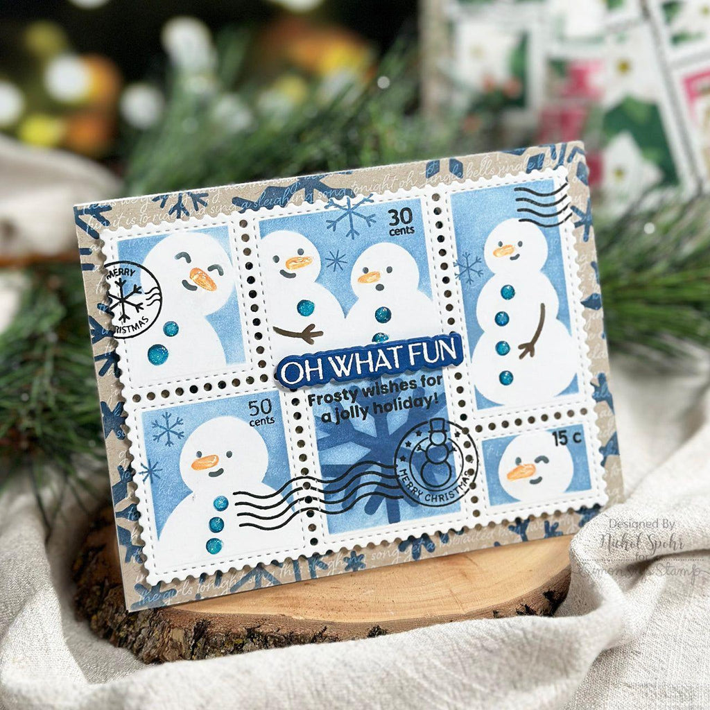 Waffle Flower Postage Collage Snowman Stencils 421766 oh what fun | color-code:ALT01
