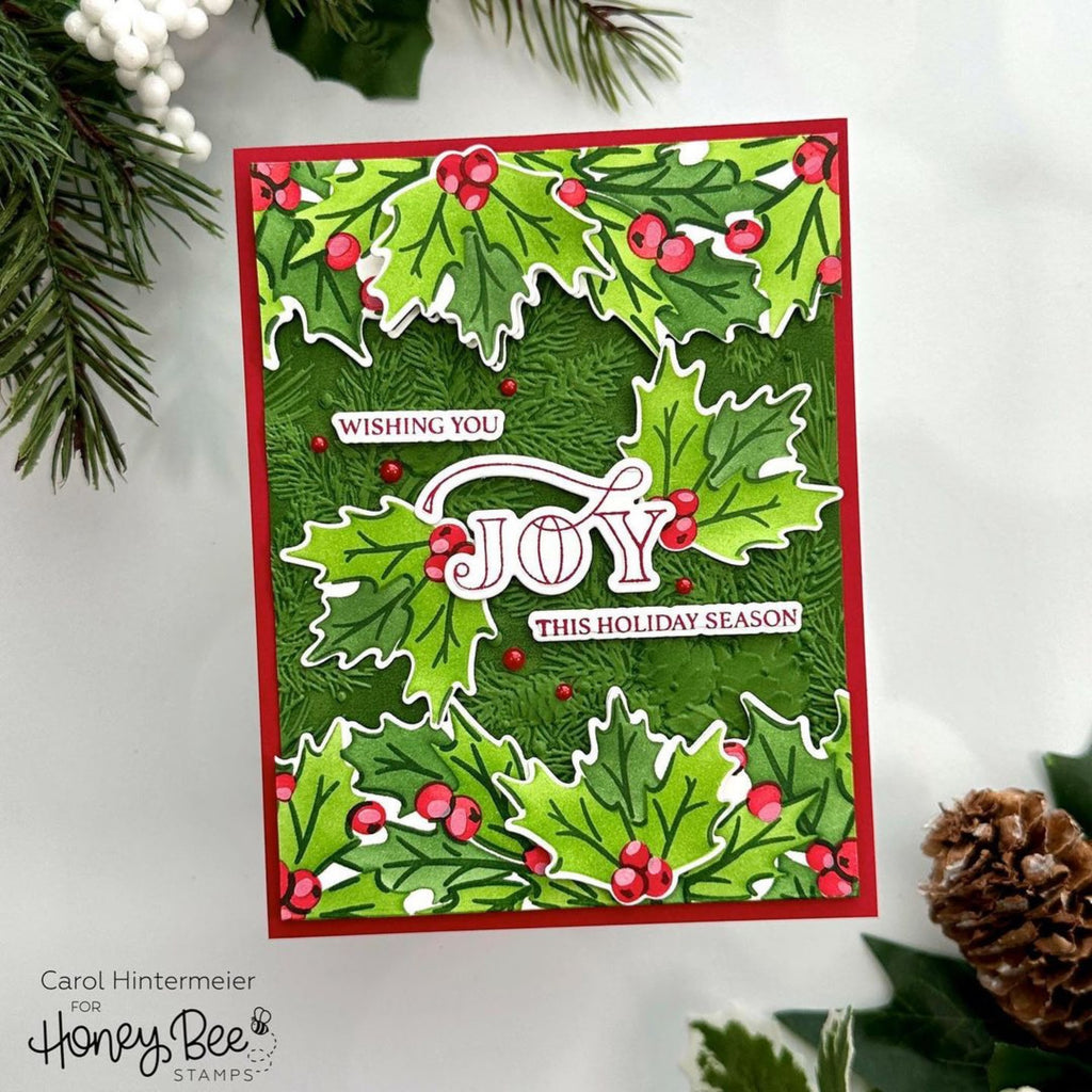 Honey Bee Holly Border Stencils hbsl-137 Wishing You Joy Christmas Card