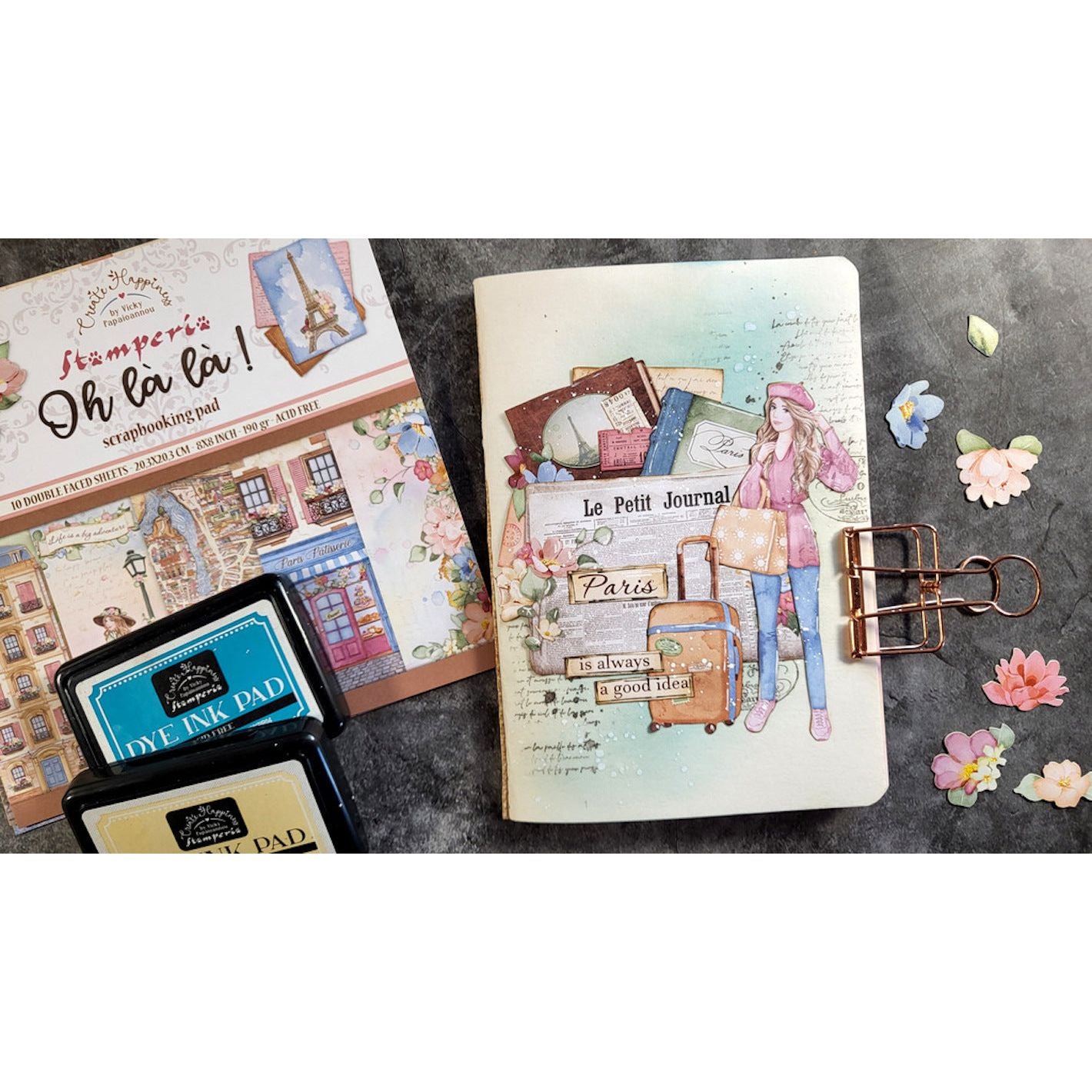 Stamperia Create Happiness Oh La La Labels Clear Stamps wtk175 Paris journal page